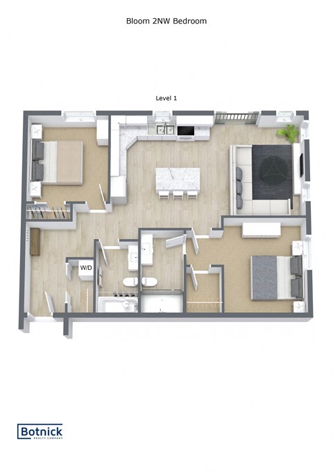 Floor plan for 2 beds, 2 baths, 911 sqft